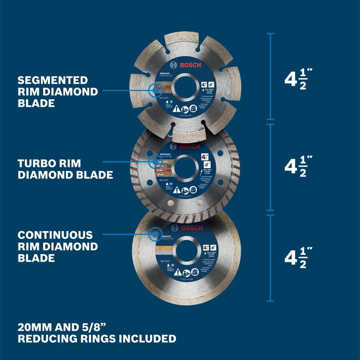 Bosch 3-Piece 4.5" Diamond Wheel Set (Turbo, Continuous, and Segmented Wheels) DB045S3