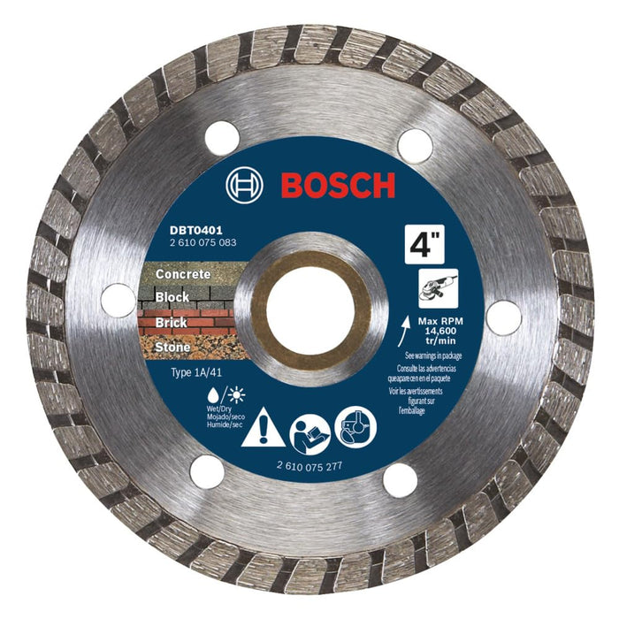 Bosch 4" STANDARD DIAMOND BLADE TURBO RIM 7/8", 20MM, 5/8" ARBORS DBT0401