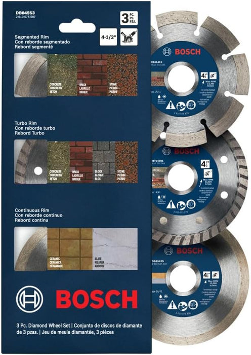 Bosch 3-Piece 4.5" Diamond Wheel Set (Turbo, Continuous, and Segmented Wheels) DB045S3