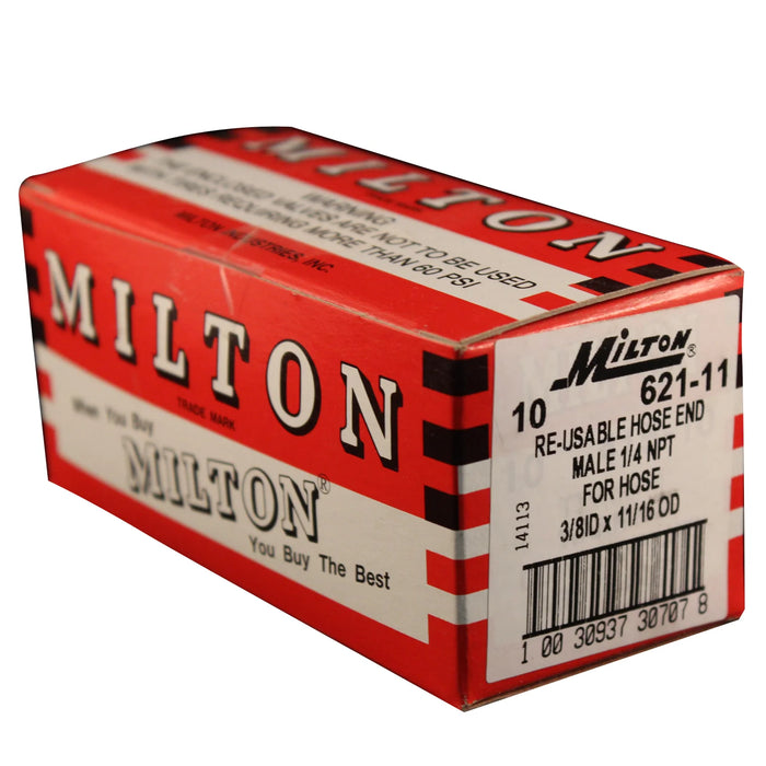 Milton 621-11 1/4" MNPT 11/16" OD Reusable Hose End Fitting (Box of 10)