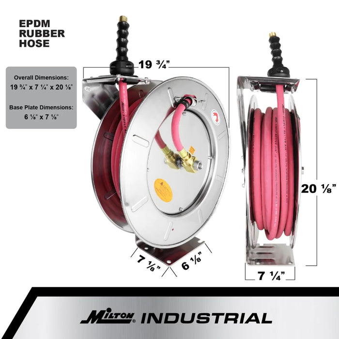 Zeeline 2754-5014SS - Milton® Industrial Stainless Steel Hose Reel Retractable, 1/4" ID X 50' EPDM Hose W/ 1/4" NPT, 300 PSI