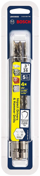 Bosch 3/16" 5PK THREE-FLAT SHANK HAMMER DRILL MASONRY BIT LBH0035