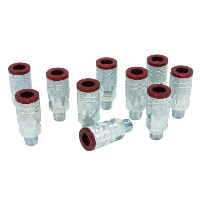 Milton 716MC COLORFIT® Couplers (M-STYLE®, Red) - 1/4" NPT Male (Box of 10)