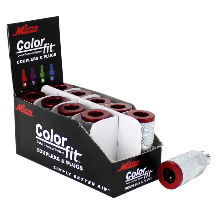 Milton 716MC COLORFIT® Couplers (M-STYLE®, Red) - 1/4" NPT Male (Box of 10)