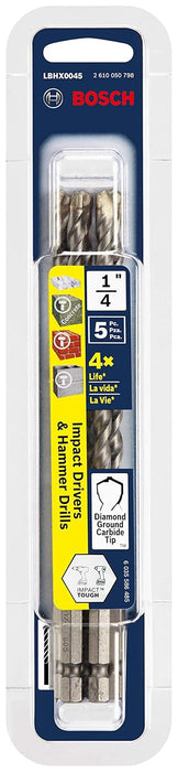 Bosch 1/4" 5PK  THREE-FLAT SHANK HAMMER DRILL MASONRY BIT LBH0045