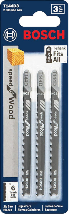 Bosch 4", 6TPI, HCS T-SHANK JIGSAW BLADE  (3 PK) T144D3