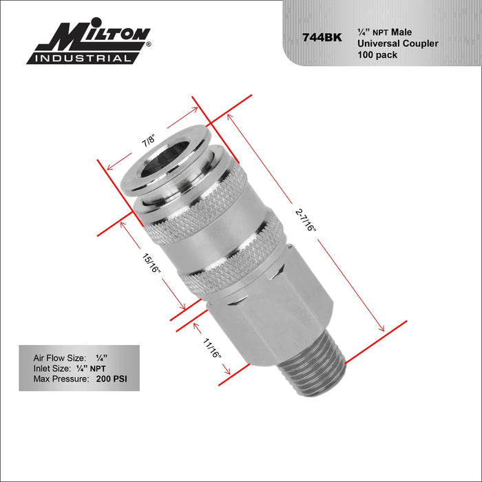 Milton 744BK 5 In ONE® Universal Quick-Connect Coupler, 1/4" NPT