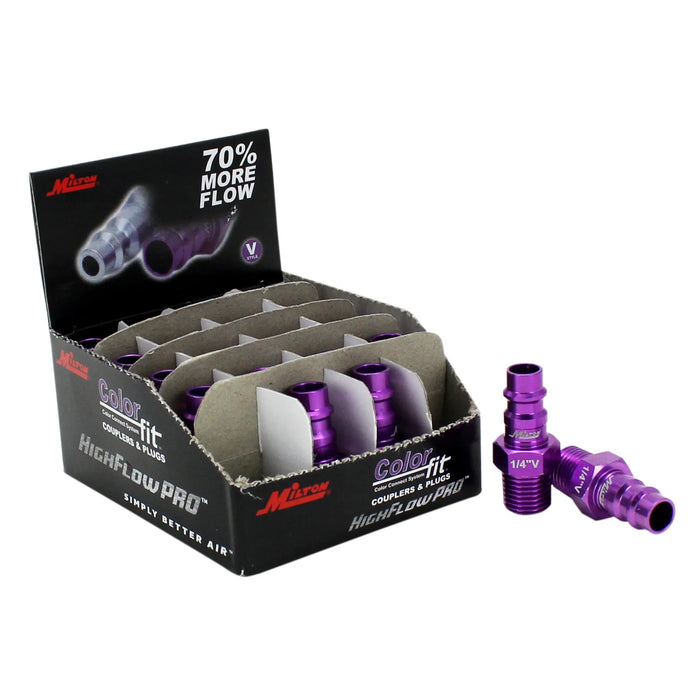 Milton 760VC-20 COLORFIT® HIGHFLOWPRO® Plugs (V-Style, Purple) - 1/4" NPT Male (Box of 20)