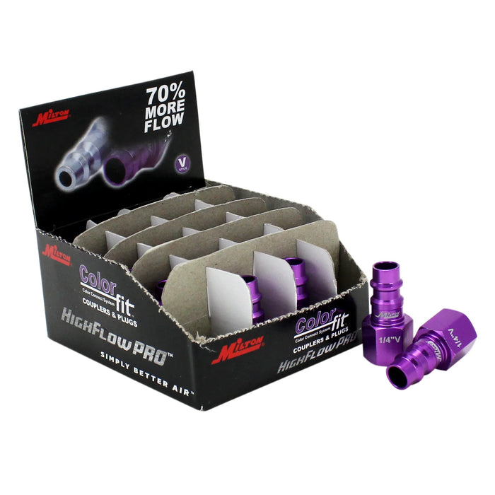 Milton 761VC-20 COLORFIT® HIGHFLOWPRO® Plugs (V-Style, Purple) - 1/4" NPT (Box of 20)