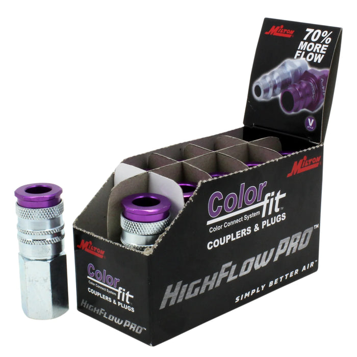 Milton 764VC COLORFIT® HIGHFLOWPRO® Couplers (V-Style, Purple) - 1/4" NPT (Box of 10)