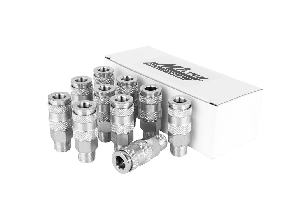 Milton 767ST 3/8" MNPT High Flow (V-Style) Quick-Connect Steel Coupler (Box of 10)