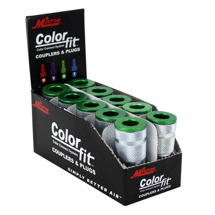 Milton 775AC COLORFIT® Couplers (A-Style, Green) - 1/4" NPT (Box of 10)