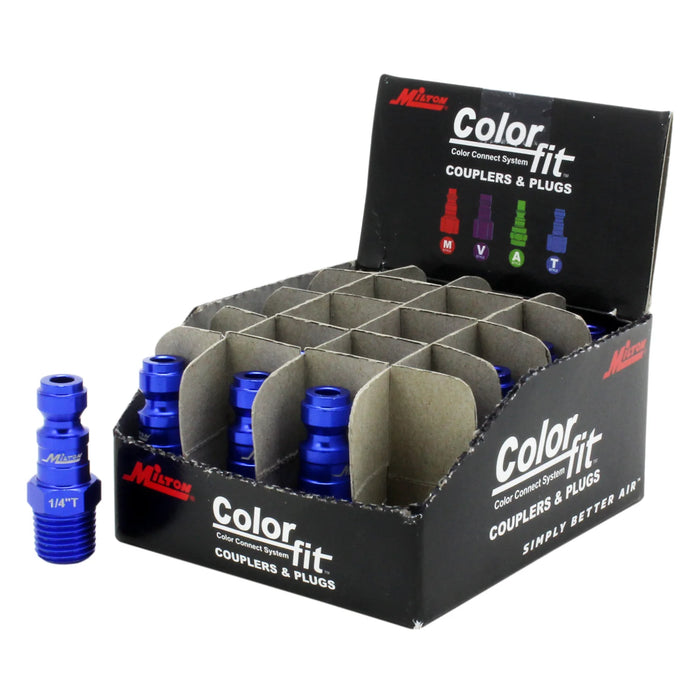 Milton 783TC-20 COLORFIT® Plugs (T-Style, Blue) - 1/4" NPT Male (Box of 20)