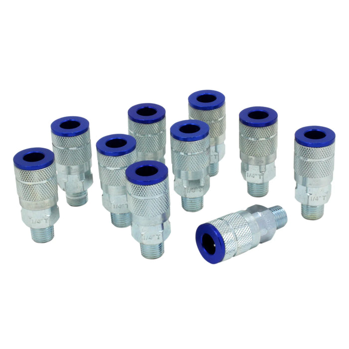 Milton 786TC COLORFIT® 1/4" NPT Male T-Style Pneumatic Couplers, Blue (Box of 10)