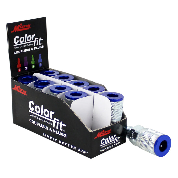 Milton 786TC COLORFIT® 1/4" NPT Male T-Style Pneumatic Couplers, Blue (Box of 10)