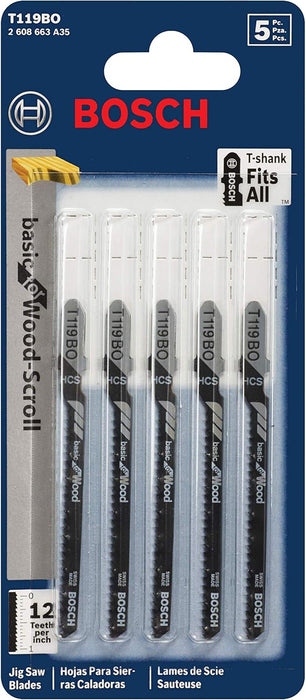 Bosch 3", 12TPI, HCS T-SHANK JIGSAW BLADE  (5 PK) T119BO