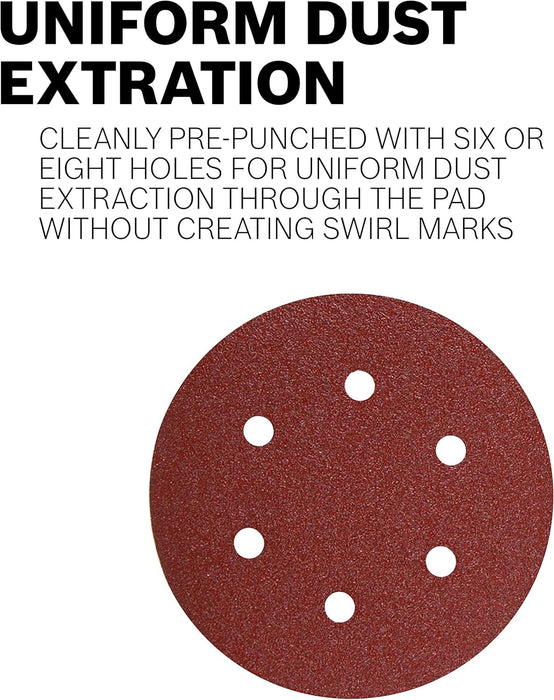Bosch 6" HOOK & LOOP SANDING DISC, 6-HOLE, RED, 60/120/240 ASSORTED GRITS  (6 PK) SR6R000