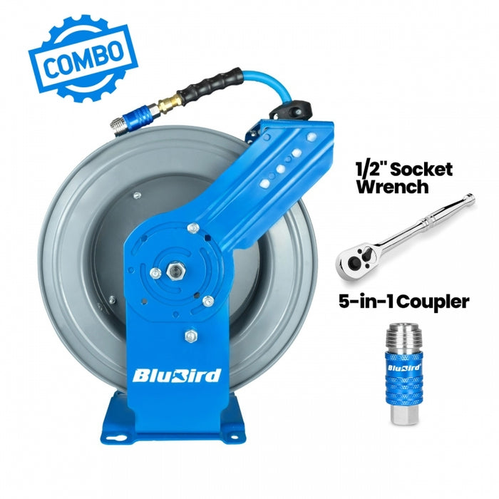 BluBird Dual-Arm Air Hose Reel All-In-One 1/2" x 50' BBRDA1250-AIO