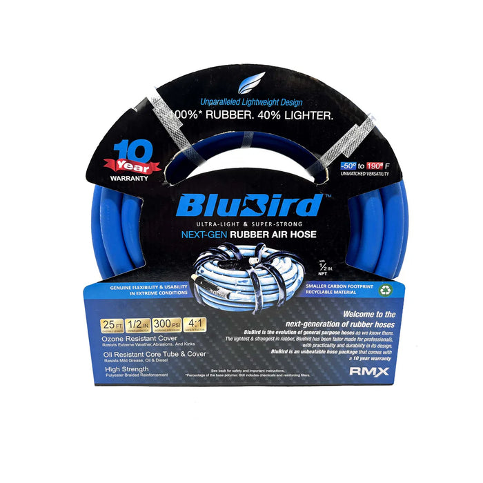 MT-RSR Blu-Bird Air Hose 1/2in X 25ft, 2 x 1/2in Male NPT with 3/8in Reducers BB1225