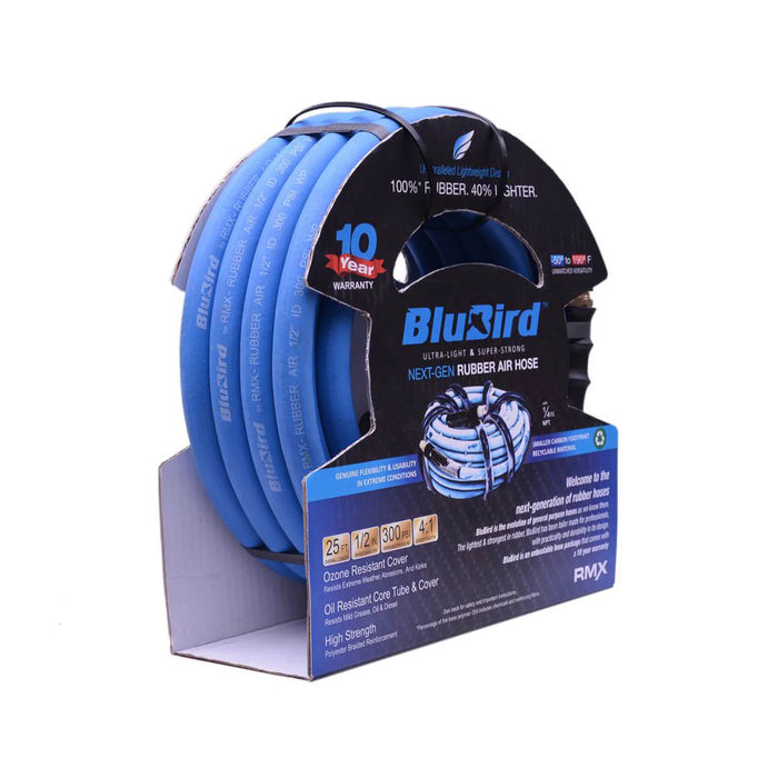 MT-RSR Blu-Bird Air Hose 1/2in X 25ft, 2 x 1/2in Male NPT with 3/8in Reducers BB1225
