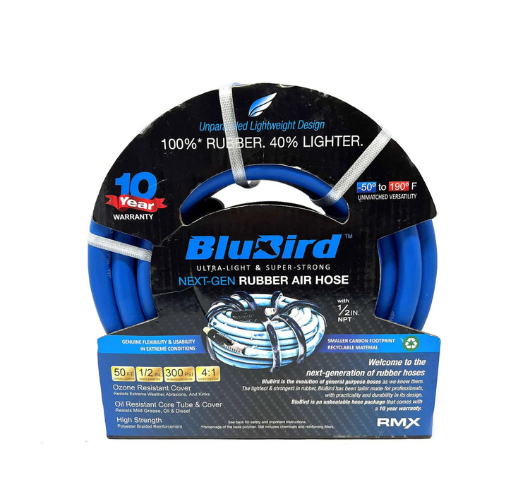 MT-RSR Blu-Bird Air Hose - 1/2" x 50' 1/2" MPT w/ 3/8" Reducer - 300 PSI BB1250