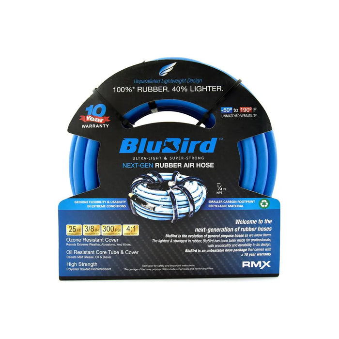MT-RSR Blu-Bird Air Hose - 3/8" x 25' 3/8" MPT w/ 1/4" Reducer - 300 PSI BB3825