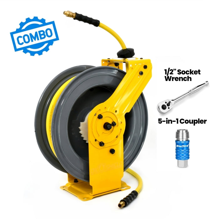BluBird OilShield Dual-Arm Air Hose Reel All-In-One 1/2" x 50' OSRDA1250-AIO