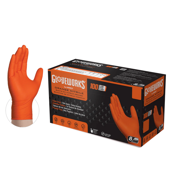 MT-RSR 8mil Nitrile Gloves w/ Diamond Texture - Orange - XX-Large 36-10A-100XXL