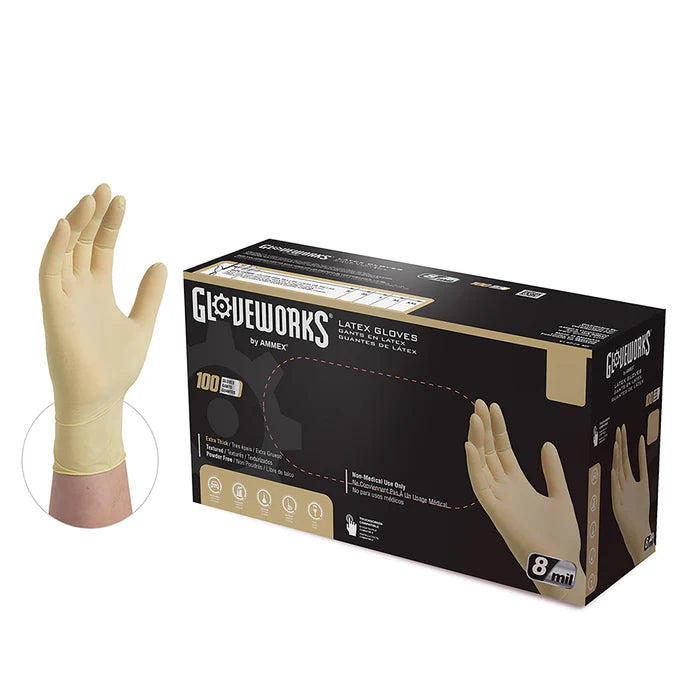 MT-RSR 8mil Latex Gloves w/ Texture - Cream/White - Medium 36-11-100M