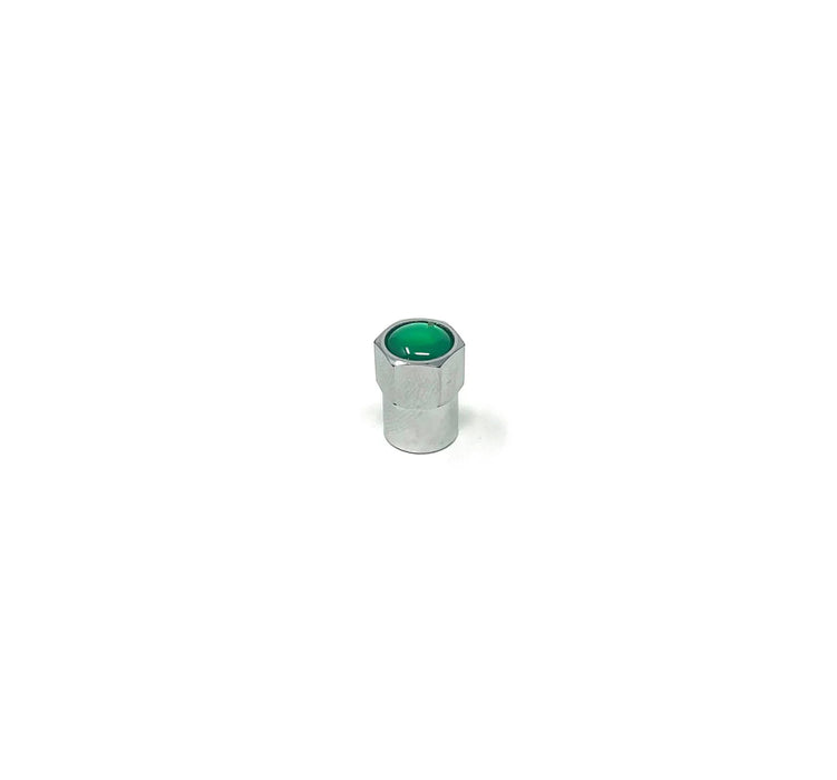 MT-RSR Chrome Plastic Hex Valve Cap with Green Top - 100/Box CAP-492NP