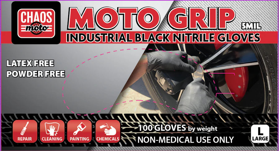 MT-RSR Chaos Moto Black Nitrile Gloves, 5mil, P/F, 100/bx, Size Large CHS-90406