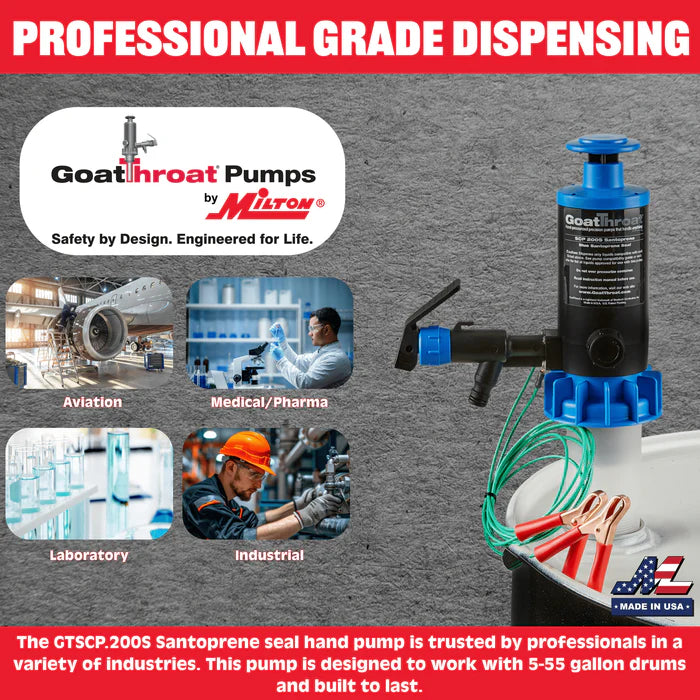 Goat Throat Groundable Drum Pump for Flammable, Santoprene Seals GTSCP.200S