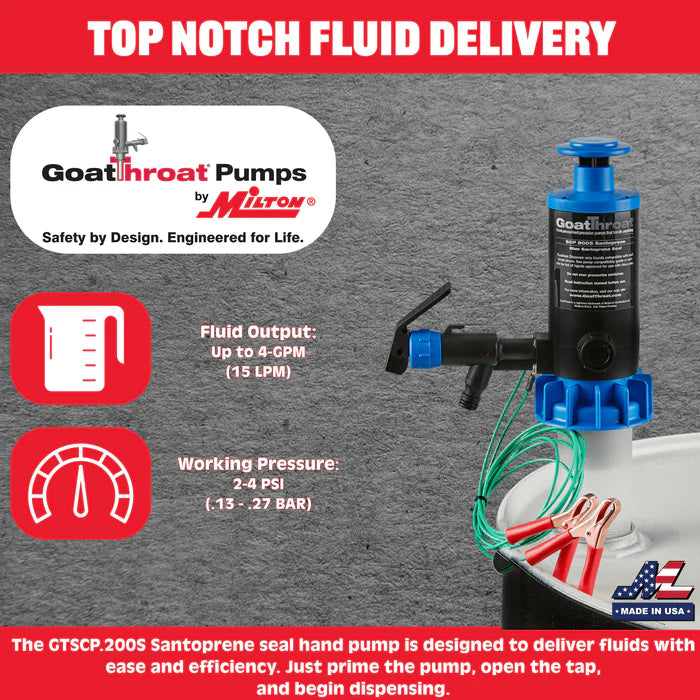 Goat Throat Groundable Drum Pump for Flammable, Santoprene Seals GTSCP.200S