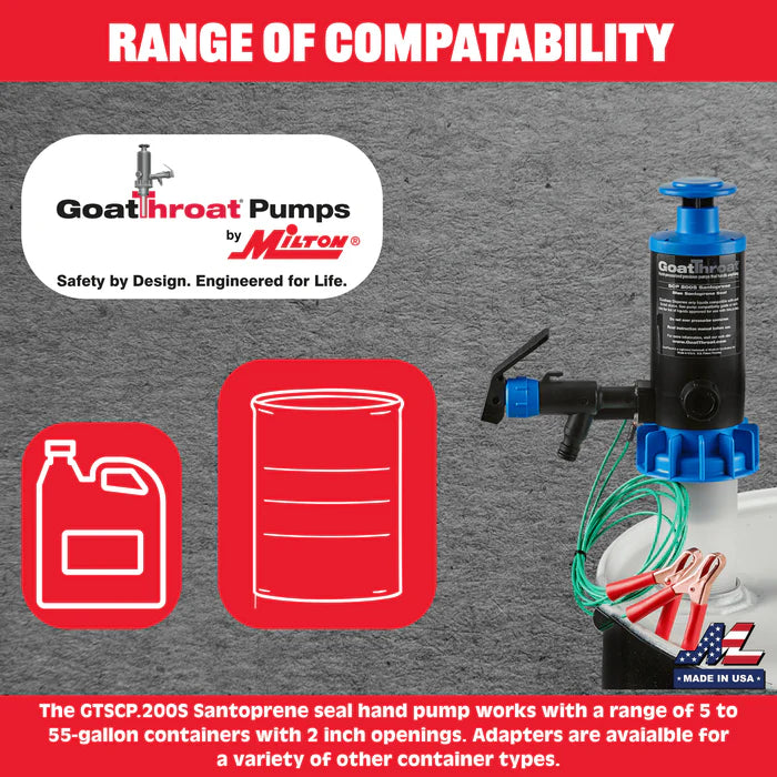 Goat Throat Groundable Drum Pump for Flammable, Santoprene Seals GTSCP.200S