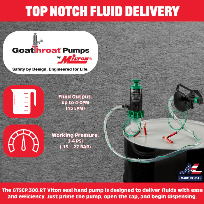 Goat Throat Groundable Drum Pump and Remote Discharge Tap with Viton Seals GTSCP.300.RT