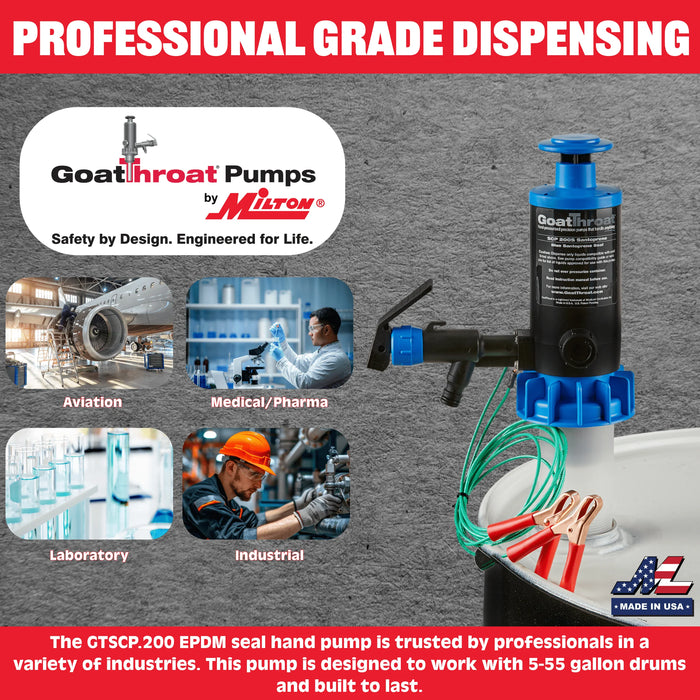 Goat Throat Groundable Drum Pump for Flammables, EPDM Seal GTSCP.200