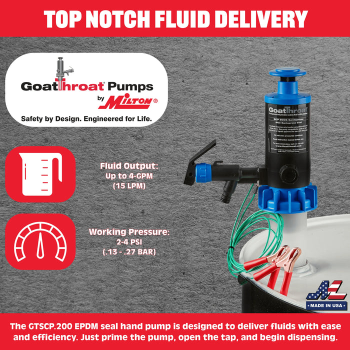 Goat Throat Groundable Drum Pump for Flammables, EPDM Seal GTSCP.200
