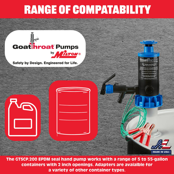 Goat Throat Groundable Drum Pump for Flammables, EPDM Seal GTSCP.200