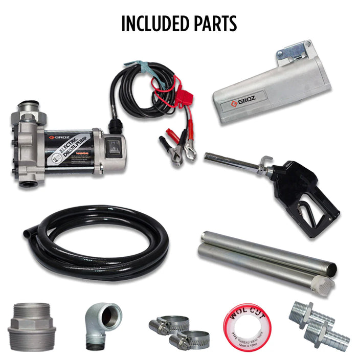Groz 12V DC Electric Diesel Pump with Automatic Nozzle, Drum Mount Style 45534
