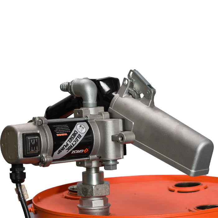 Groz 12V DC Electric Diesel Pump with Automatic Nozzle, Drum Mount Style 45534
