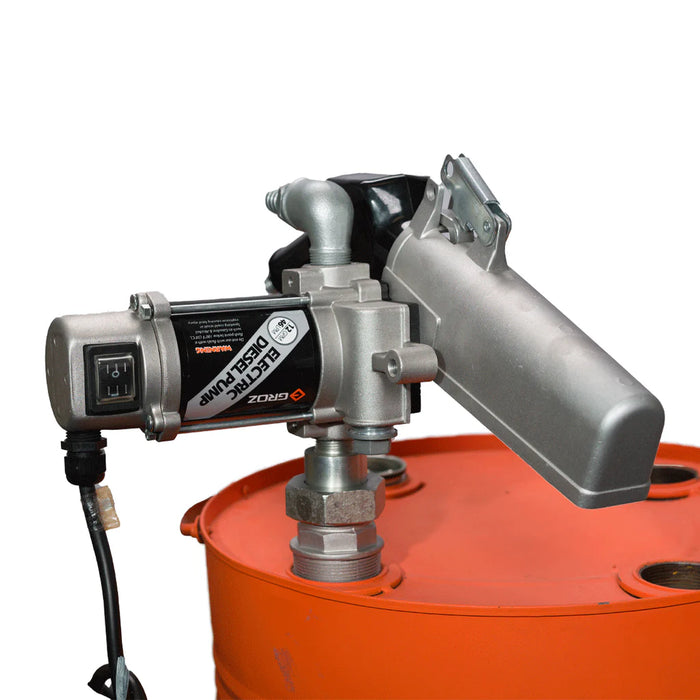 Groz 12V DC Electric Diesel Pump with Automatic Nozzle, Drum Mount Style 45534