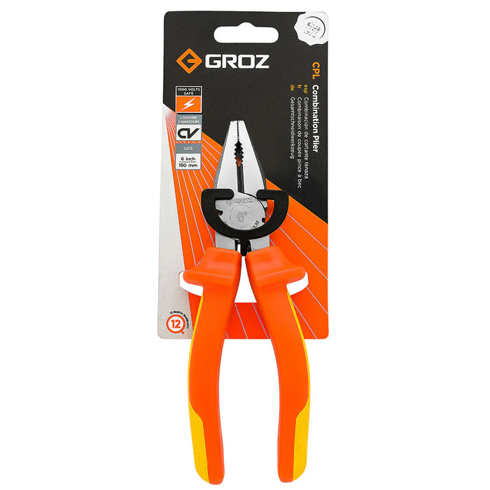 Groz Combination Pliers, 1000V AC Safe, 6", 7", or 8" 31532