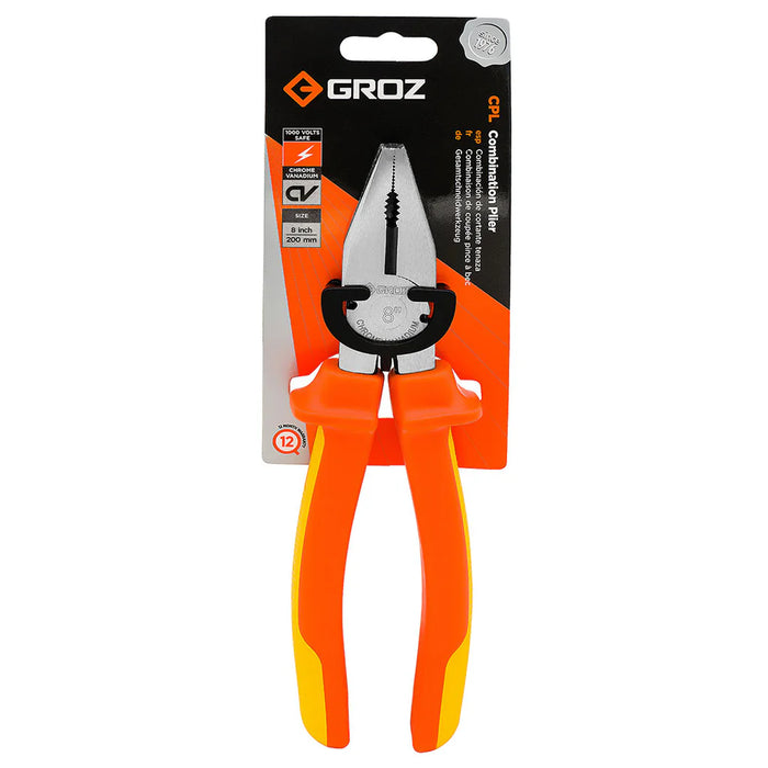 Groz Combination Pliers, 1000V AC Safe, 6", 7", or 8" 31530