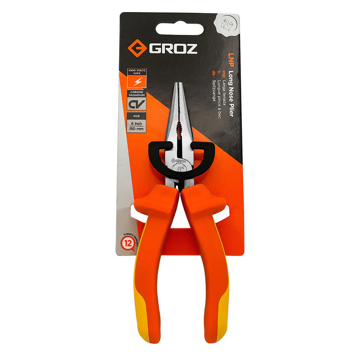 Groz Long Nose Pliers, 1000V AC Safe, 6", 7", or 8" 31541