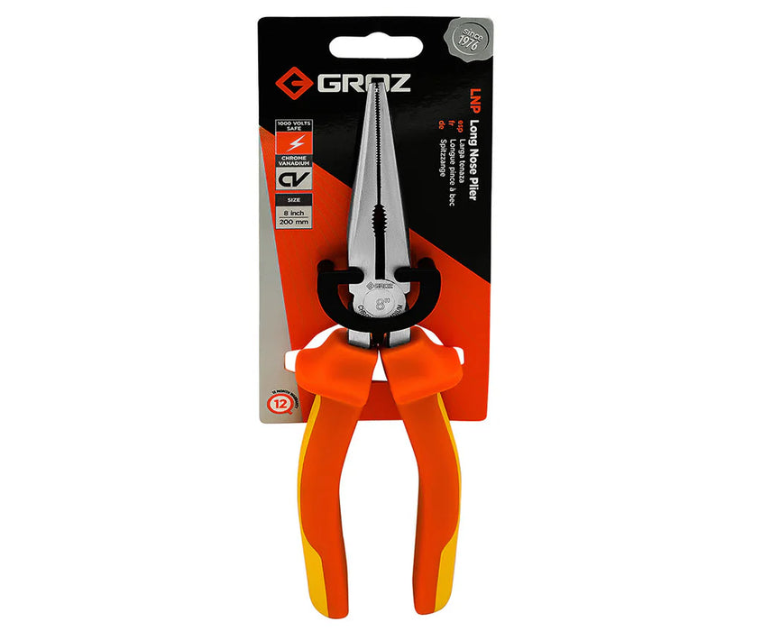Groz Long Nose Pliers, 1000V AC Safe, 6", 7", or 8" 31541
