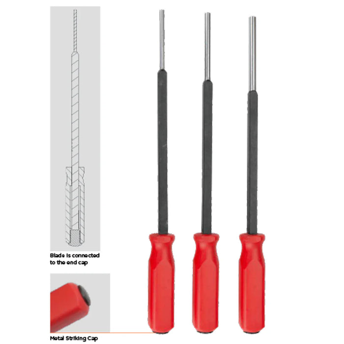 Groz Extended Reach Pin Punches Set - 3pcs, 1/4", 5/16" & 3/8" 33148