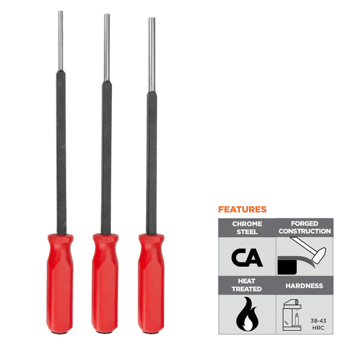 Groz Extended Reach Pin Punches Set - 3pcs, 1/4", 5/16" & 3/8" 33148