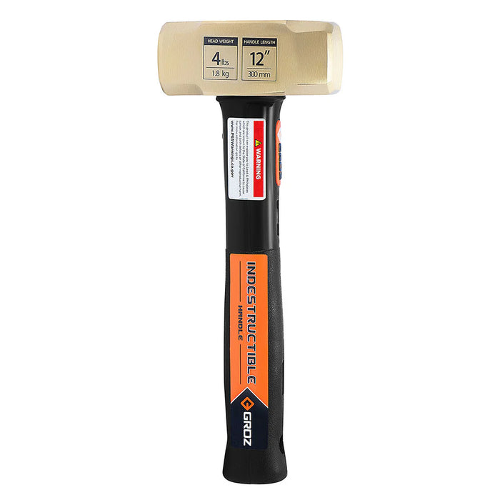 Groz 12" Indestructible Handle Brass Head Sledgehammer, 4 lb. Head 34702