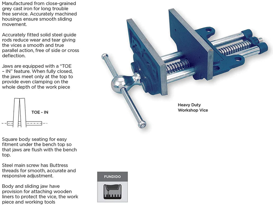 Groz Heavy Duty Woodworking Vise, 7", Plain Screw and “Toe-in” Feature 39001