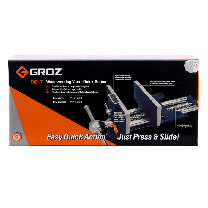 Groz Quick Release Woodworking Vise, 7", with Toe-In, Cast Iron 39007